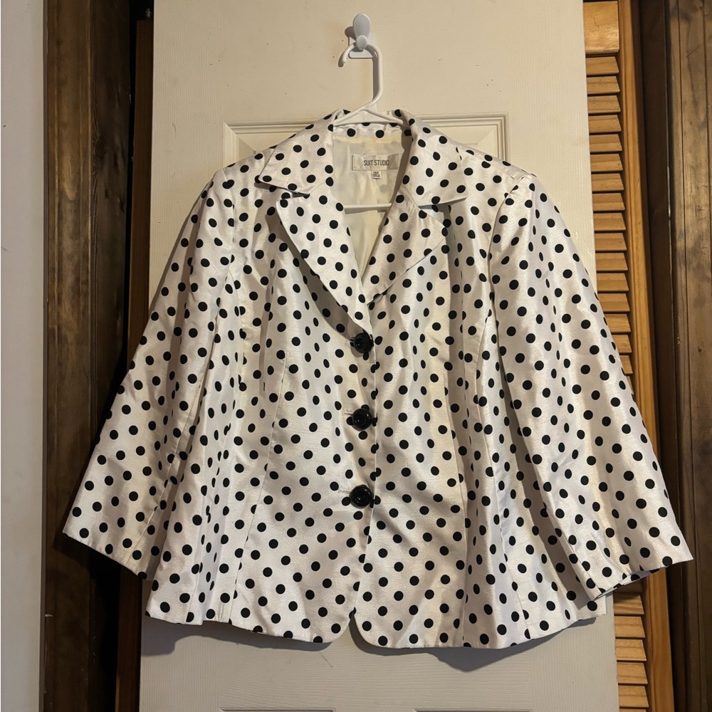 🐾 Suit Studio Black & White Polka Dot Blazer: Size 14 W 🐾